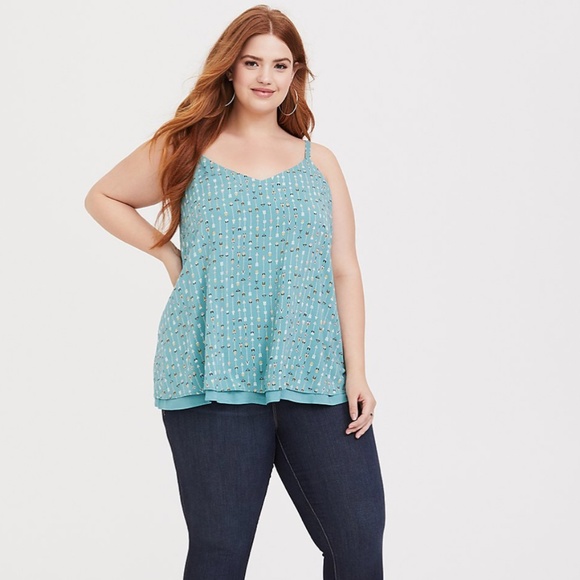 Torrid Plus Size Sophie - Turquoise Arrow Challis Double Layer Swing Cami - Picture 1 of 4